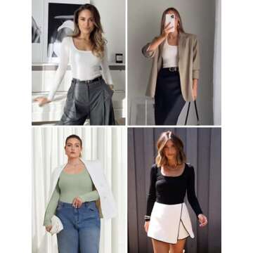 ATHMILE Long Sleeve Tops Women Fall Outfits 2025 Fashion Going Out Outfits Ribbed Scoop Neck Casual Slim Basic Tee Fitted Trendy Clothes Undershirt