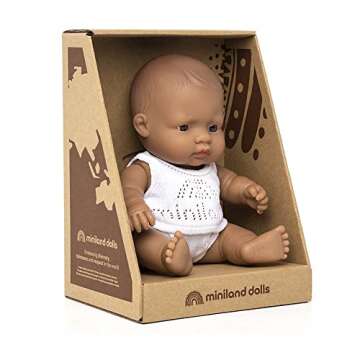 Miniland Doll 8 1/4'' Hispanic Girl (Box) - Made in Spain, Anatomically Correct, Quality, Inclusion