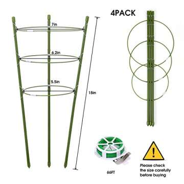 TOCCYARD 4 Pack Plant Support Tomato Cages for Garden, 18 Inches Small Tomato Cages and Supports wit...