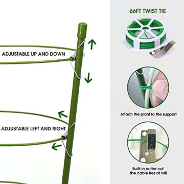 TOCCYARD 4 Pack Plant Support Tomato Cages for Garden, 18 Inches Small Tomato Cages and Supports with Adjustable Rings for Garden Pots, Plant Stakes Tomato Trellis Rings for Climbing Plants