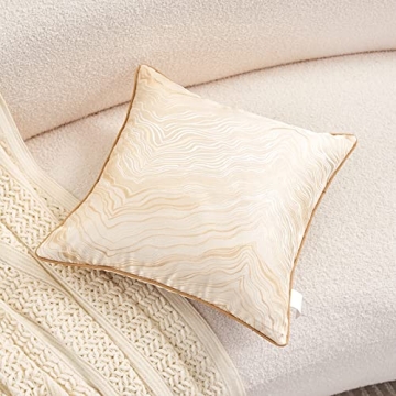 Avigers 18 x 18 Inch Square Beige Gold Abstract Striped Embroidery Cushion Case Luxury Modern Throw Pillow Cover Decorative Pillow for Couch Living Room Bedroom Car