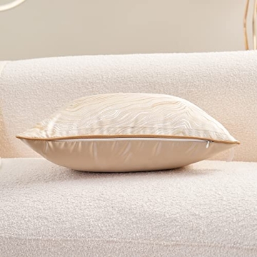 Avigers 18 x 18 Inch Square Beige Gold Abstract Striped Embroidery Cushion Case Luxury Modern Throw Pillow Cover Decorative Pillow for Couch Living Room Bedroom Car