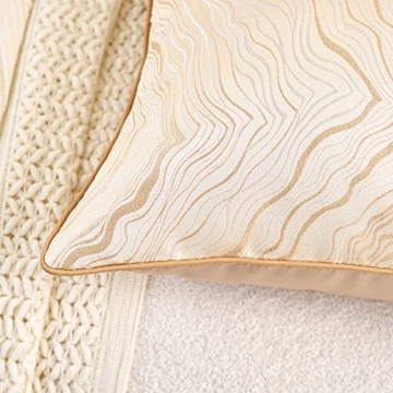 Avigers 18 x 18 Inch Square Beige Gold Abstract Striped Embroidery Cushion Case Luxury Modern Throw Pillow Cover Decorative Pillow for Couch Living Room Bedroom Car
