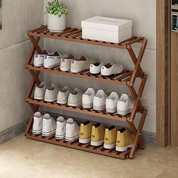 Homietina Foldable Bamboo Shoe Rack 4 Tier, Free Standing Shoe Storage Organizer for Entryway, Multifunctional Shoe Shelf for Home, Door, Hallway, Balcony, Bedroom