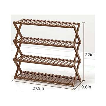 Homietina Foldable Bamboo Shoe Rack 4 Tier, Free Standing Shoe Storage Organizer for Entryway, Multifunctional Shoe Shelf for Home, Door, Hallway, Balcony, Bedroom