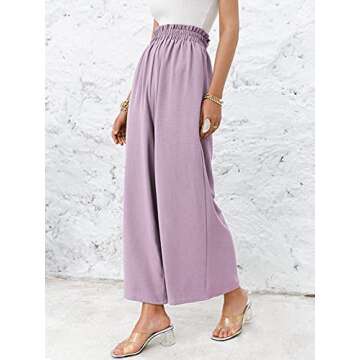 Eteviolet Women's Boho High Waisted Palazzo Pants Summer Beach Wide Leg Flowy Pants(Purple,L)