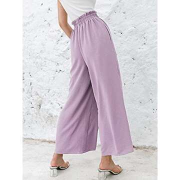 Eteviolet Women's Boho High Waisted Palazzo Pants Summer Beach Wide Leg Flowy Pants(Purple,L)