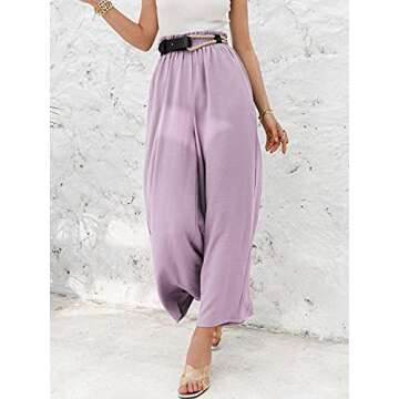 Eteviolet Women's Boho High Waisted Palazzo Pants Summer Beach Wide Leg Flowy Pants(Purple,L)