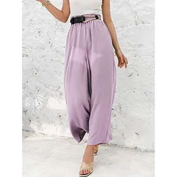 Eteviolet Women's Boho High Waisted Palazzo Pants Summer Beach Wide Leg Flowy Pants(Purple,L)