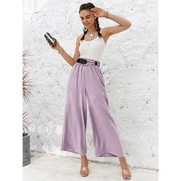 Eteviolet Women's Boho High Waisted Palazzo Pants Summer Beach Wide Leg Flowy Pants(Purple,L)