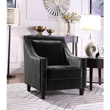 Iconic Home Camren Accent Club Chair Velvet Upholstered Swoop Arm Silver Nailhead Trim Espresso Fini...