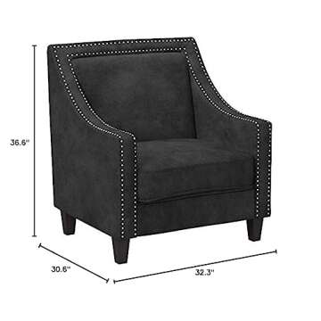 Iconic Home Camren Accent Club Chair Velvet Upholstered Swoop Arm Silver Nailhead Trim Espresso Finished Wood Legs Modern Contemporary, Black,FAC2993-AN