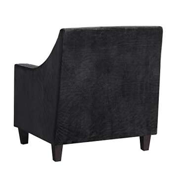 Iconic Home Camren Accent Club Chair Velvet Upholstered Swoop Arm Silver Nailhead Trim Espresso Finished Wood Legs Modern Contemporary, Black,FAC2993-AN