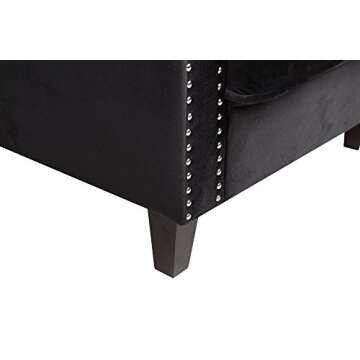 Iconic Home Camren Accent Club Chair Velvet Upholstered Swoop Arm Silver Nailhead Trim Espresso Finished Wood Legs Modern Contemporary, Black,FAC2993-AN