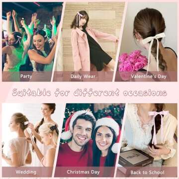 6Pcs Hair Bows for Women, Satin Ribbon Hair Bows with Metal Clips, Tassel Bowknot Hair Clips with Long Tail, Hair Barrettes with Bow Accessories（Black,Beige,Pink）