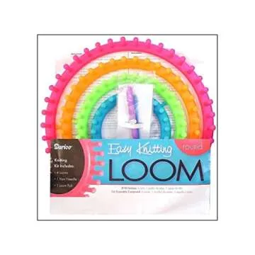 Darice Carryi Round Knitting, Set of 4 with 11, 9, 7-inch and 5-1/2 inch Sizes – Includes 1 Yarn Needle, 1 Loom Pick and a Clear Plastic Carrying Case (1171-58), 4 Piece, Multi Colored