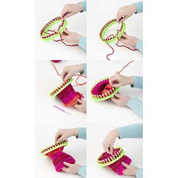 Darice Carryi Round Knitting, Set of 4 with 11, 9, 7-inch and 5-1/2 inch Sizes – Includes 1 Yarn Needle, 1 Loom Pick and a Clear Plastic Carrying Case (1171-58), 4 Piece, Multi Colored