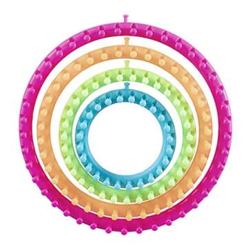 Darice Carryi Round Knitting, Set of 4 with 11, 9, 7-inch and 5-1/2 inch Sizes – Includes 1 Yarn Needle, 1 Loom Pick and a Clear Plastic Carrying Case (1171-58), 4 Piece, Multi Colored