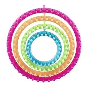 Darice Carryi Round Knitting, Set of 4 with 11, 9, 7-inch and 5-1/2 inch Sizes – Includes 1 Yarn Needle, 1 Loom Pick and a Clear Plastic Carrying Case (1171-58), 4 Piece, Multi Colored