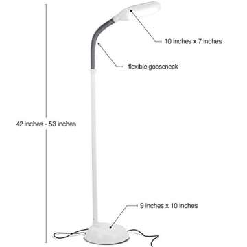 Brightech Litespan - Bright LED Floor Reading Lamp for Over Chair Crafts and Reading, Estheticians' Light for Lash Extensions, Adjustable Standing Lamp for Living Room, Bedroom, Office - White