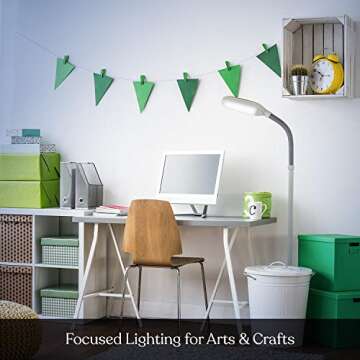 Brightech Litespan - Bright LED Floor Reading Lamp for Over Chair Crafts and Reading, Estheticians' Light for Lash Extensions, Adjustable Standing Lamp for Living Room, Bedroom, Office - White