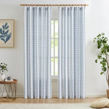 Jinchan Boho Linen Blend Curtains 84 Inch Elegant Drapes