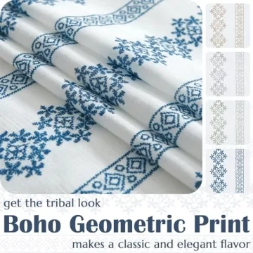 Jinchan Boho Linen Blend Curtains 84 Inch Elegant Drapes