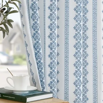 Jinchan Boho Linen Blend Curtains 84 Inch Elegant Drapes