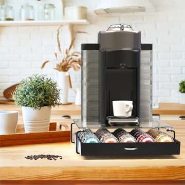 DecoBrothers Crystal Tempered Glass Vertuo Pod Holder Drawer, 30 Large or 60 Small Nespresso Capsule...