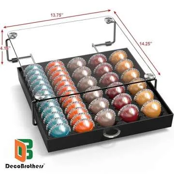 DecoBrothers Crystal Tempered Glass Vertuo Pod Holder Drawer, 30 Large or 60 Small Nespresso Capsule Organizer, Black