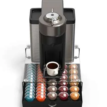 DecoBrothers Crystal Tempered Glass Vertuo Pod Holder Drawer, 30 Large or 60 Small Nespresso Capsule Organizer, Black