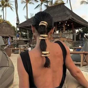 papasgix Metal Hair Ties, Metal Geometric Elastic Hair Ties, Hair Cuff Wrap Hair Ties for Thick Hair Elastic Hair Ties for Women Hair Accessories (Gold-9)