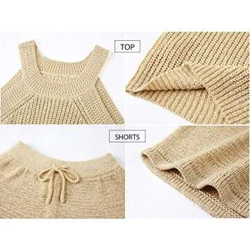 Saodimallsu Womens Two Piece Outfits Summer Halter High Neck Tank Top Ribbed Knit Sleeveless Shirts High Waist Shorts Apricot