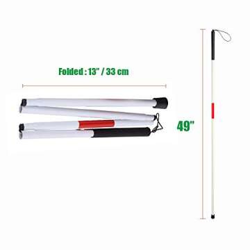 Folding Cane Blind Stick Walking Cane White for The Blind Person Visually Impaired Gadgets Collapsible Cane Mobility Stick Telescoping Canes Accessories for Blind Women Men Gifts (49 inch)