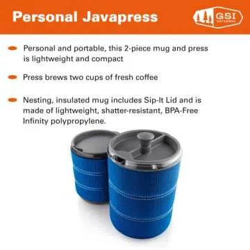 GSI Outdoors Personal 20 fl. oz. Javapress I Insulated French Press Travel Coffee Mug for Camp Coffe...
