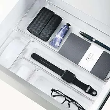 25 PCS Clear Plastic Desk Drawer Divider, Organizer Trays, Storage Bins, Bathroom Drawer Organizers for Makeup, Bedroom, Office, Kitchen Divider Utensils, 4 Sizes