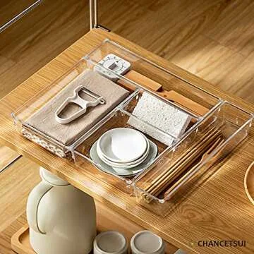 25 PCS Clear Plastic Desk Drawer Divider, Organizer Trays, Storage Bins, Bathroom Drawer Organizers for Makeup, Bedroom, Office, Kitchen Divider Utensils, 4 Sizes