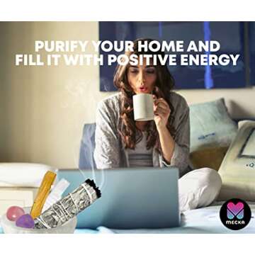 Mecka White Sage & Tumbled Rose Quartz and Tumbled Amethyst | Energy Cleansing Kit - Home Cleansing and Smudging Set, Sage Smudge Sticks Bundles for Meditation/Spiritual Healing/Smudging