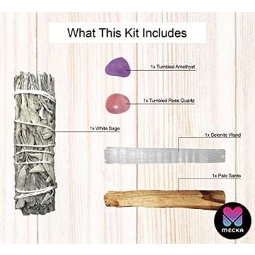 Mecka White Sage & Tumbled Rose Quartz and Tumbled Amethyst | Energy Cleansing Kit - Home Cleansing and Smudging Set, Sage Smudge Sticks Bundles for Meditation/Spiritual Healing/Smudging
