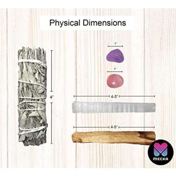 Mecka White Sage & Tumbled Rose Quartz and Tumbled Amethyst | Energy Cleansing Kit - Home Cleansing and Smudging Set, Sage Smudge Sticks Bundles for Meditation/Spiritual Healing/Smudging