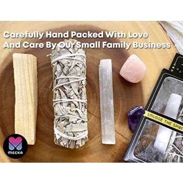 Mecka White Sage & Tumbled Rose Quartz and Tumbled Amethyst | Energy Cleansing Kit - Home Cleansing and Smudging Set, Sage Smudge Sticks Bundles for Meditation/Spiritual Healing/Smudging