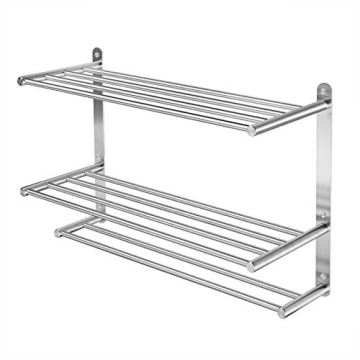 Bathroom Towel Rack with 24-Inch Multilayer Hotel Racks 304 Stainless Steel Towel Bar Shelf Wall-Mou...