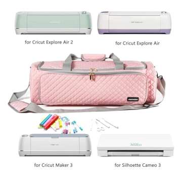 AMOIGEE Carrying Case for Cricut Explore Air 2, Maker 3, Explore 3, Pink Storage Organizer for Cricut accessories, Bag for Cricut Machine