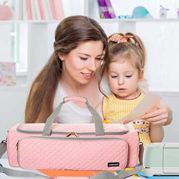 AMOIGEE Carrying Case for Cricut Explore Air 2, Maker 3, Explore 3, Pink Storage Organizer for Cricut accessories, Bag for Cricut Machine