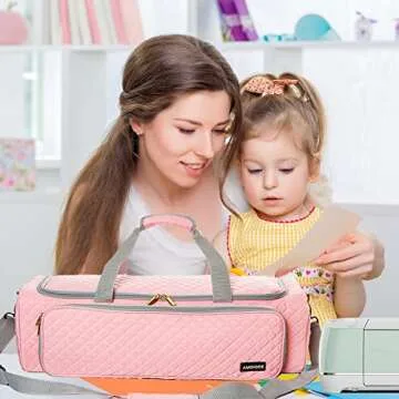 AMOIGEE Carrying Case for Cricut Explore Air 2, Maker 3, Explore 3, Pink Storage Organizer for Cricut accessories, Bag for Cricut Machine