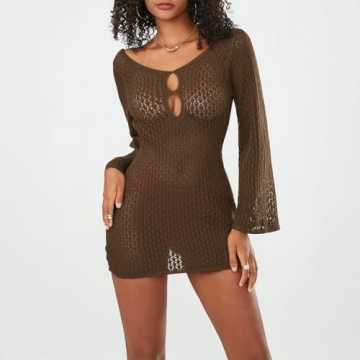Faretumiya Women See Through Knit Crochet Beach Dress