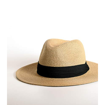Womens Mens Wide Brim Straw Panama Hat Fedora Summer Beach Sun Hat UPF Straw Hat for Women