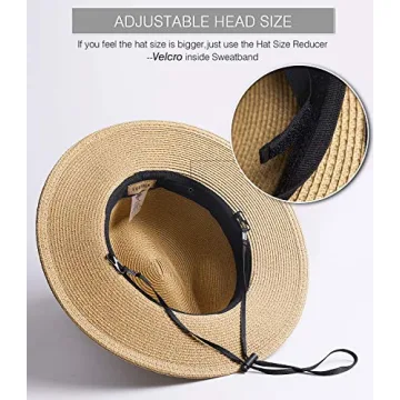 Womens Mens Wide Brim Straw Panama Hat Fedora Summer Beach Sun Hat UPF Straw Hat for Women