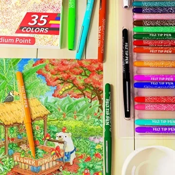 Vibrant Sunacme 35 Color Felt Tip Pens for Art & Journaling