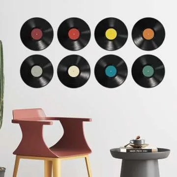 WrtmyR 8 Pack Blank Vinyl Records Decor Wall Stickers,9in CD Album Cover Posters,Fake Vinyl Records Bedroom Decor for Rock and Roll Music Party Decorations (Made By Cardboard
